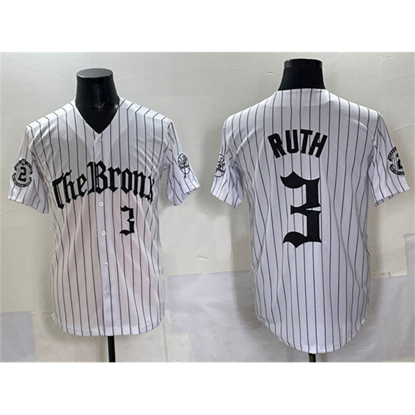 New York Yankees #3 Babe Ruth White JEROMEN Pinstripe 'Gothic Legacy Edition' Vapor Premier Limited Stitched Jersey