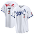 Kansas City Royals #7 Bobby Witt Jr. USA 250 Fourth of July Home Stadium Jersey - White JEROMEN