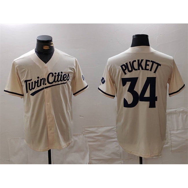 Minnesota Twins #34 Kirby Puckett Cream JEROMEN Cool Base Stitched Jersey