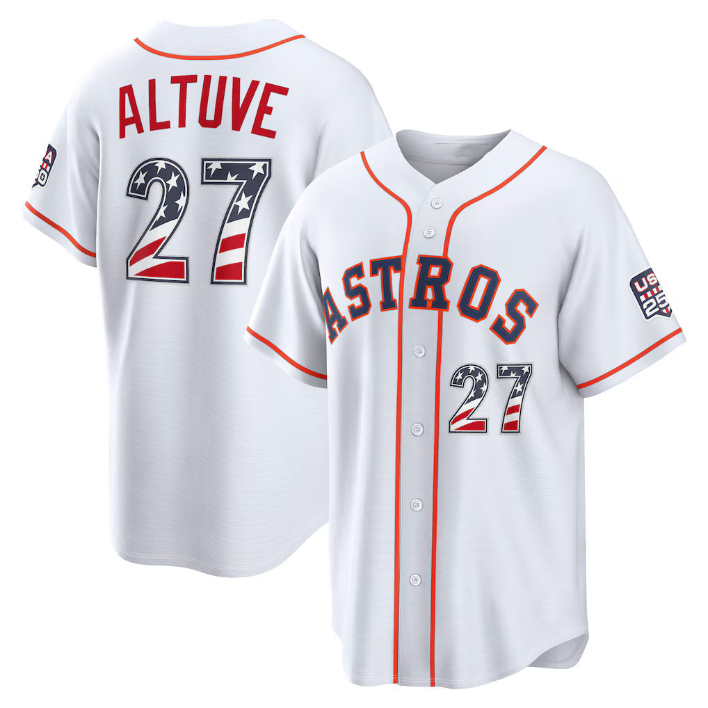 Houston Astros #27 Jose Altuve USA 250 Fourth of July Home Stadium Jersey - White JEROMEN