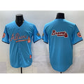 Atlanta Braves Team Big Logo Blue JEROMEN 2024 Atliens & Peach With Outkast Patch Vapor Limited Stitched Jersey