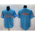 Atlanta Braves Team Big Logo Blue JEROMEN 2024 Atliens & Peach With Outkast Patch Vapor Limited Stitched Jersey