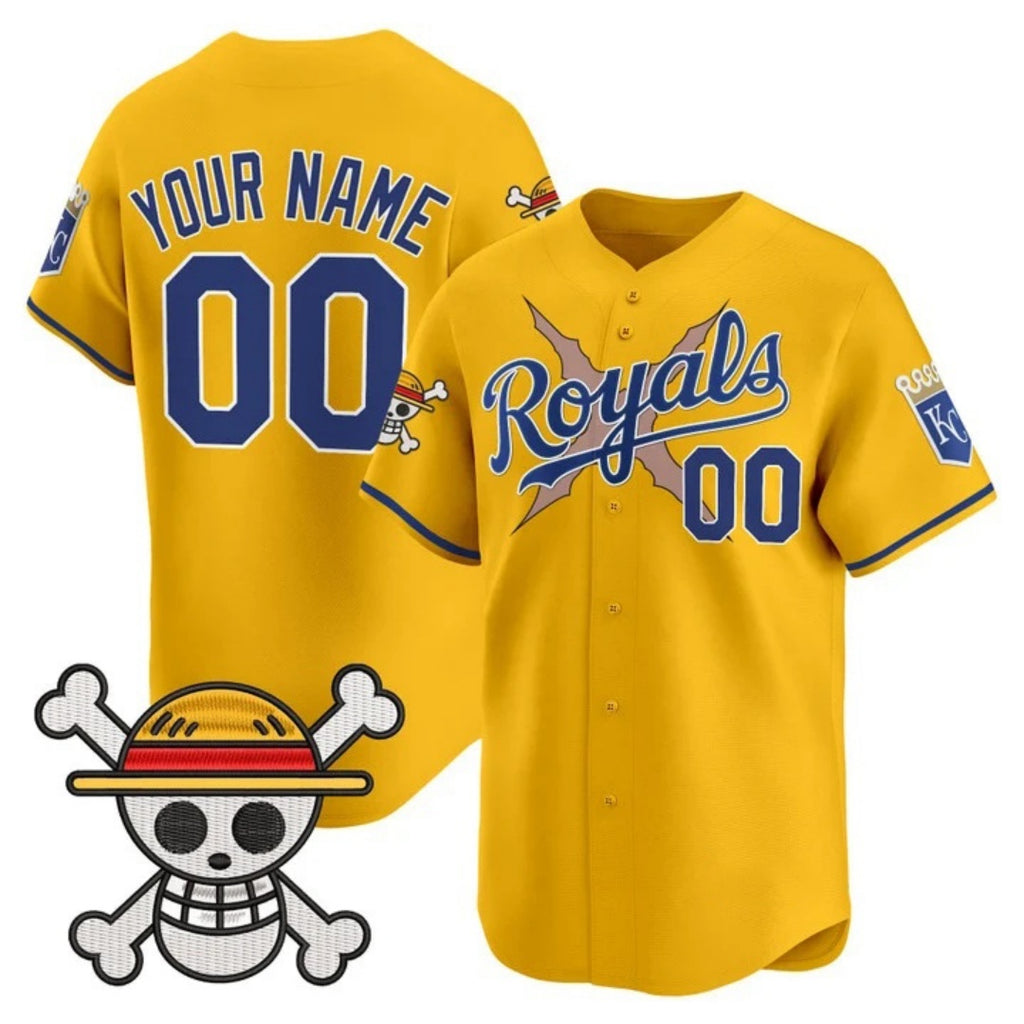 Custom Kansas City Royals x One Piece Gold JEROMEN Vapor Premier Limited Jersey - Stitched
