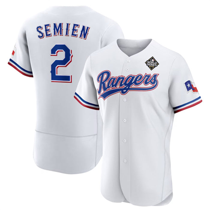 Texas Rangers #2 Marcus Semien White JEROMEN 2023 World Series Flex Base Stitched Jersey
