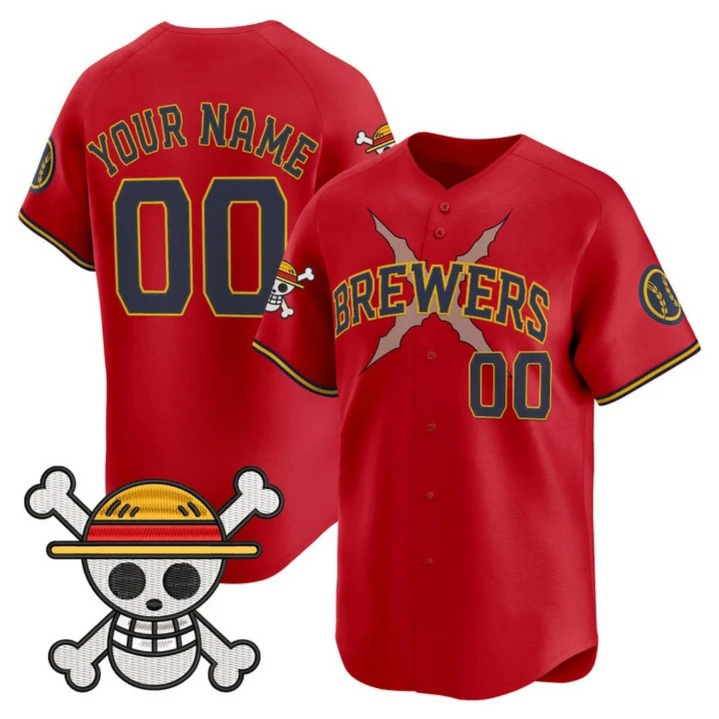Custom Milwaukee Brewers x One Piece Red JEROMEN Vapor Premier Limited Jersey - Stitched