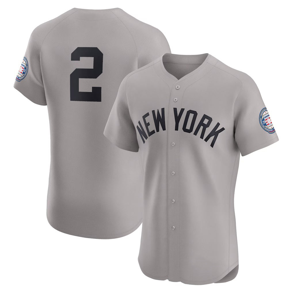 New York Yankees #2 Derek Jeter Gray JEROMEN Road 2020 Hall of Fame Induction Patch Elite Player Jersey