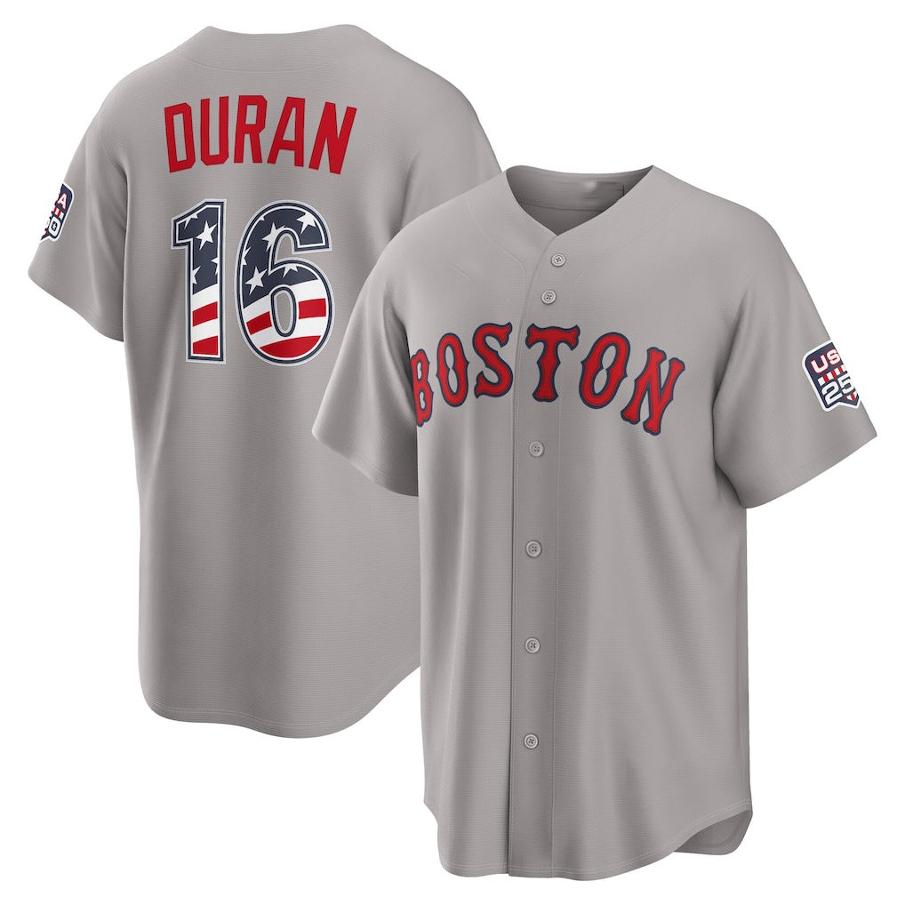 Boston Red Sox #16 Jarren Duran USA 250 Fourth of July Road Stadium Jersey - Gray JEROMEN
