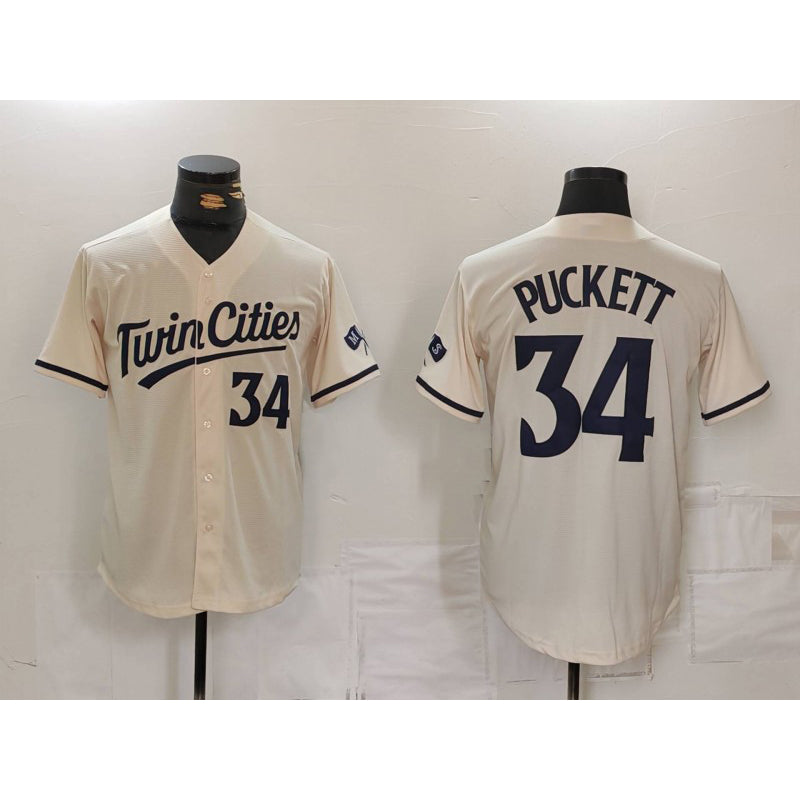 Minnesota Twins #34 Kirby Puckett Number Cream JEROMEN Cool Base Stitched Jersey