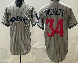 Minnesota Twins #34 Kirby Puckett Grey JEROMEN Cool Base Stitched Jersey