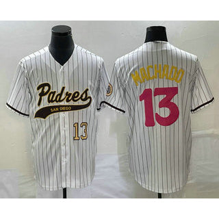 San Diego Padres #13 Manny Machado Number White JEROMEN Pinstripe 2023 City Connect Cool Base Stitched Jersey