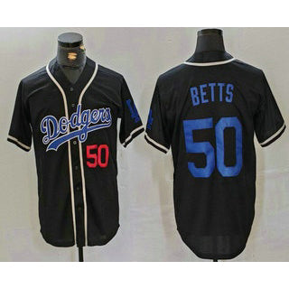Los Angeles Dodgers #50 Mookie Betts Number Black JEROMEN Cool Base With Patch Stitched Jersey 2