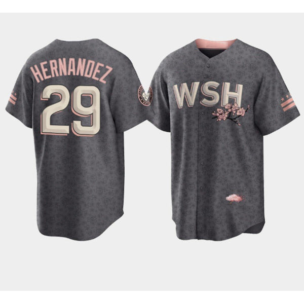 Washington Nationals #29 Yadiel Hernandez 2022 Grey JEROMEN City Connect Cherry Blossom Cool Base Stitched Jersey