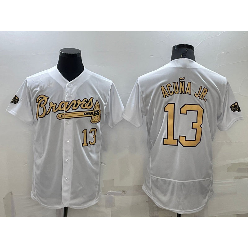 Atlanta Braves #13 JEROMENld Acuna Jr White JEROMEN Number 2022 All Star Stitched Flex Base Jersey