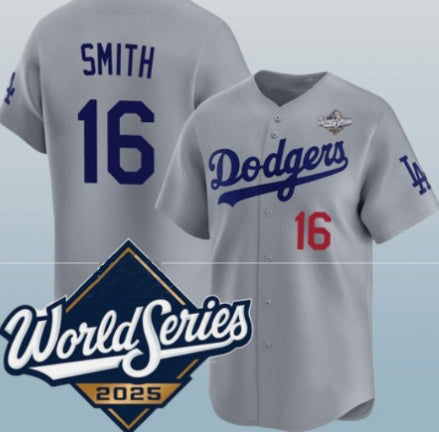 Los Angeles Dodgers #16 Will Smith Gray JEROMEN 2025 World Series Limited Stitched Jersey