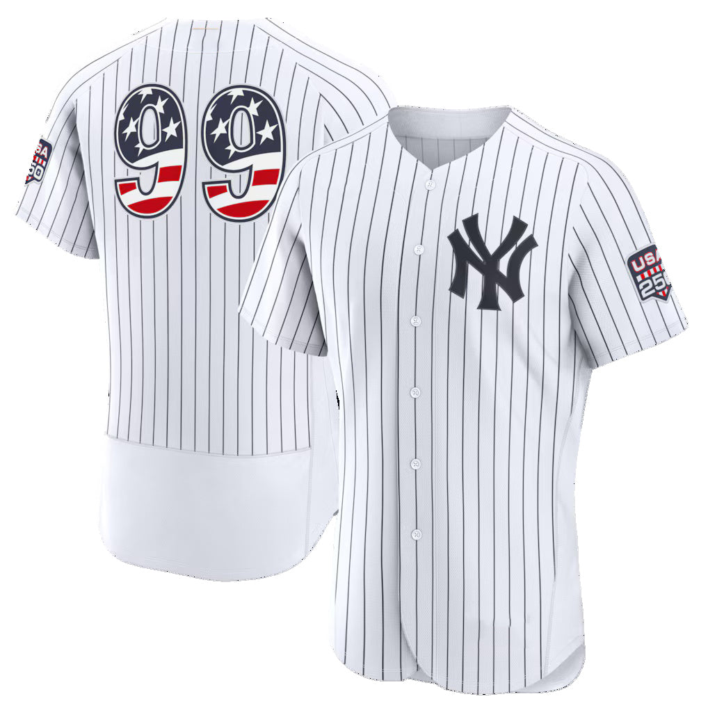 New York Yankees #99 Aaron Judge USA 250 Fourth of July Home Authentic Jersey - White JEROMEN
