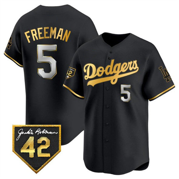 Los Angeles Dodgers #5 Freddie Freeman Black Gold JEROMEN With Jackie Robinson Patch Limited Stitched Jersey