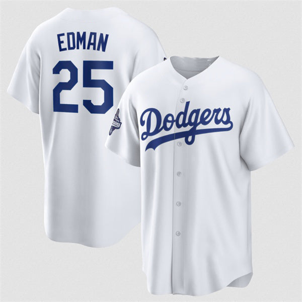 Los Angeles Dodgers #25 Tommy Edman White JEROMEN 2025 World Series Champions Home Cool Base Stitched Jersey