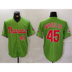 Philadelphia Phillies #45 Zack Wheeler Number Green JEROMEN With Patch Stitched Cool BaseJersey