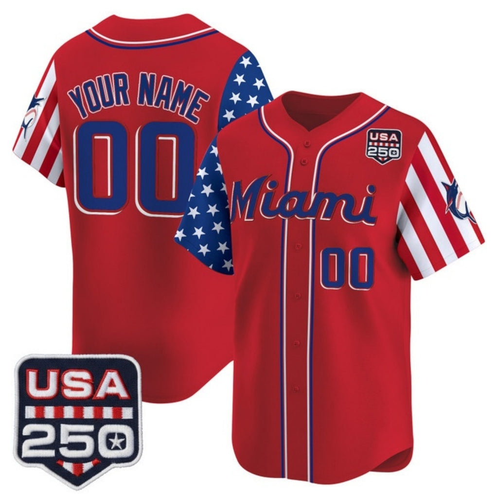 Custom Miami Marlins Red JEROMEN America 250 Edition Vapor Premier Limited Stitched Jerseys
