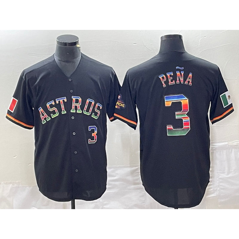 Houston Astros #3 Jeremy Pena Number Black JEROMEN Rainbow World Serise Champions Patch Cool Base Stitched Jersey