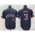 Houston Astros #3 Jeremy Pena Number Black JEROMEN Rainbow World Serise Champions Patch Cool Base Stitched Jersey