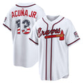 Atlanta Braves #13 Ronald Acu?a Jr. USA 250 Fourth of July Home Stadium Jersey - White JEROMEN