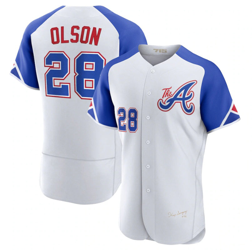 Atlanta Braves #28 Matt Olson White JEROMEN 2023 City Connect Flex Base Stitched Jersey 2