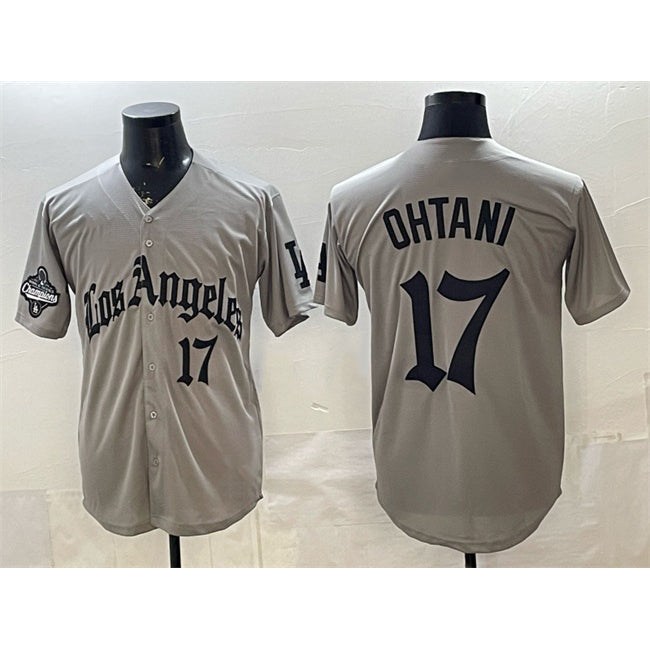 Los Angeles Dodgers #17 Shohei Ohtani Grey JEROMEN LA Gothic Style With 2025 World Series Champions Patch Limited Stitched Jersey