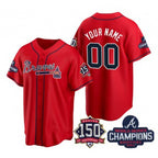 Custom Atlanta Braves Red JEROMEN Active Player 2021 World Series Chimpions With 150th Anniversary Cool Base Stitched Jersey