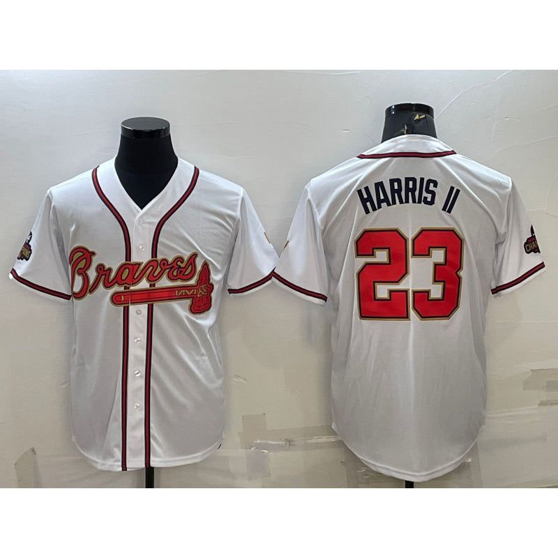 Atlanta Braves #23 Michael Harris II White Gold JEROMEN World Series Champions Program Cool Base Stitched Jersey