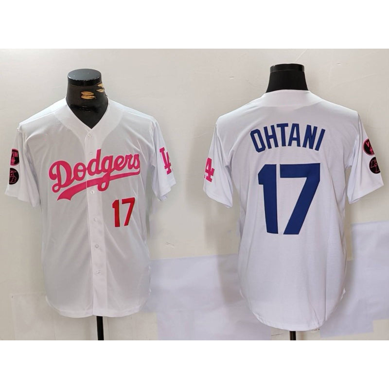Los Angeles Dodgers #17 Shohei Ohtani White Pink JEROMEN Vin & Kobe Patch Stitched Jerseys