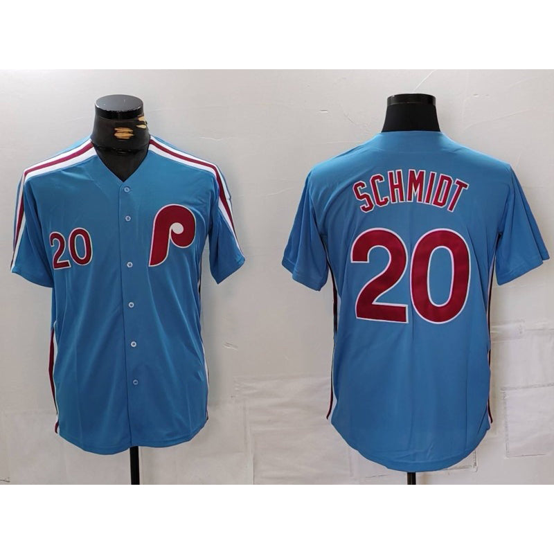 Philadelphia Phillies #20 Mike Schmidt Number Light Blue JEROMEN Cooperstown Cool Base Jersey