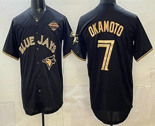 Toronto Blue Jays #7 Kazuma Okamoto Black Gold JEROMEN 2025 American League Champions Limited Stitched Jersey