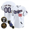 Custom Los Angeles Dodgers Vin Patch & Kobe Bryant Gold Trim Vapor Premier Limited Jersey V2 ¨C White JEROMEN