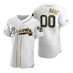 Custom Atlanta Braves White JEROMEN Stitched Flex Base Golden Edition Jersey