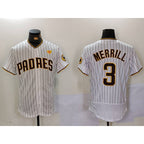 San Diego Padres #3 Jackson Merrill White JEROMEN With PS Patch Stitched Flex Base Jersey 2