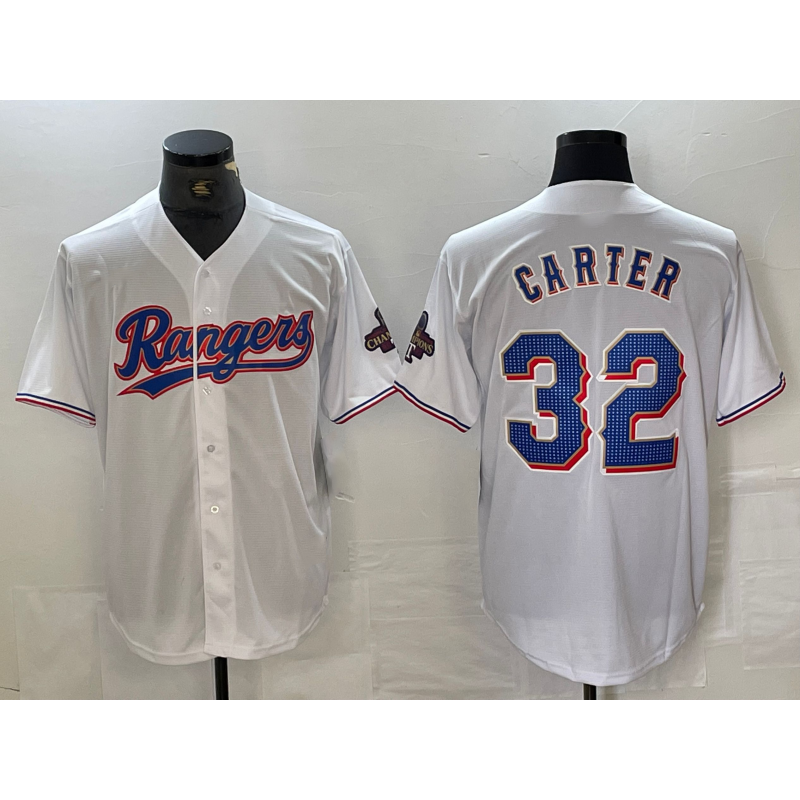 Texas Rangers #32 Evan Carter White JEROMEN 2023 World Series Champions Cool Base Jersey