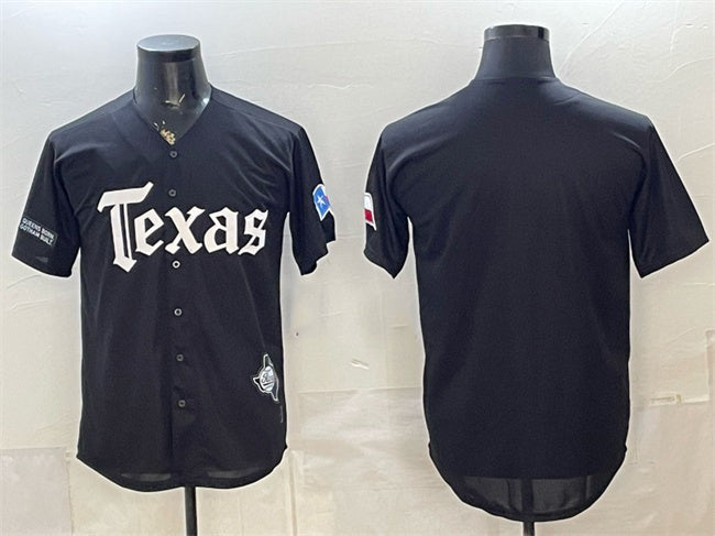 Texas Rangers Blank Black JEROMEN Gothic Mexico 2025 Vapor Premier Limited Stitched Jersey