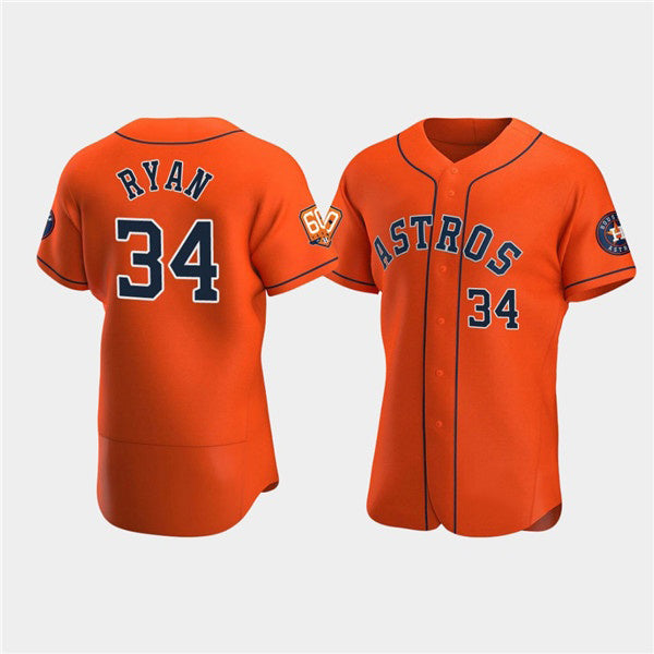 Houston Astros #34 Nolan Ryan Orange JEROMEN 60th Anniversary Flex Base Stitched Jersey