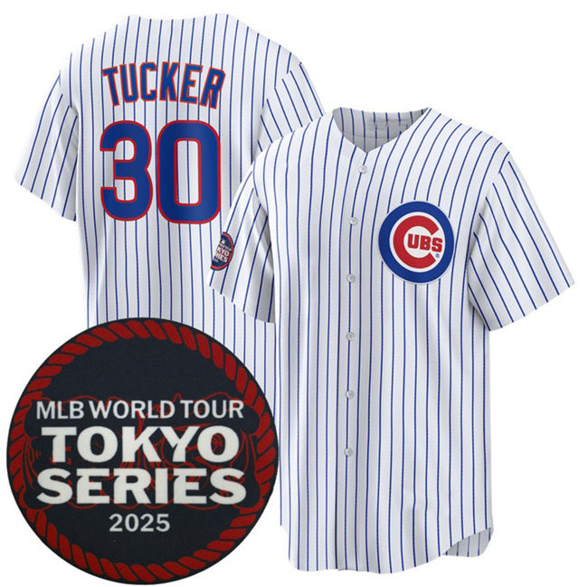 Chicago Cubs #30 Kyle Tucker White JEROMEN 2025 World Tour Tokyo Series Home Stitched Jersey