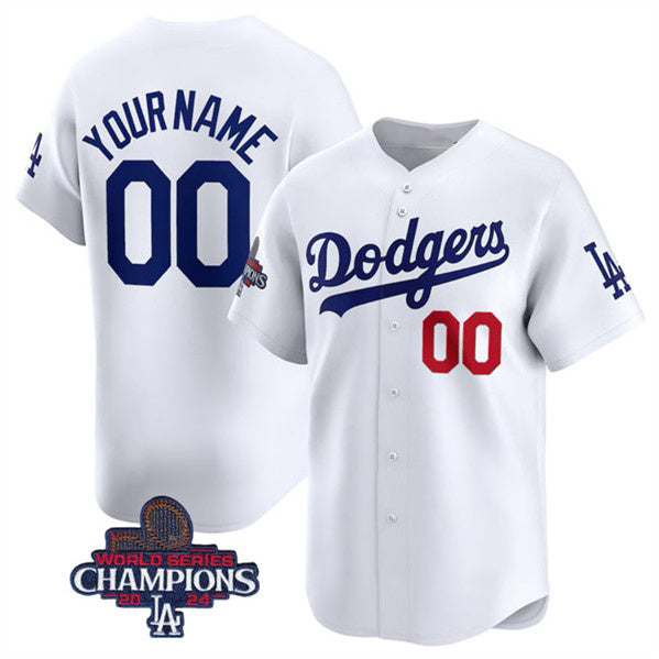 Custom Los Angeles Dodgers ACTIVE PLAYER White JEROMEN 2024 World Series Champions Home Limited Stitched Jersey