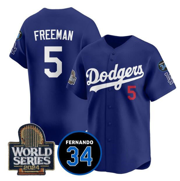 Los Angeles Dodgers #5 Freddie Freeman Royal JEROMEN 2024 World Series With Fernando Memorial Patch Limited Stitched Jersey