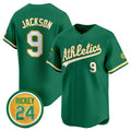 Oakland Athletics #9 Reggie Jackson Green JEROMEN 2024 Limited With Rickey Henderson Patch Stitched Jersey