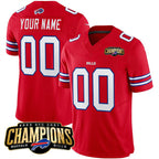 Custom B.Bills Active Player Red JEROMEN 2023 F.U.S.E. AFC East Champions Ptach Stitched Jersey