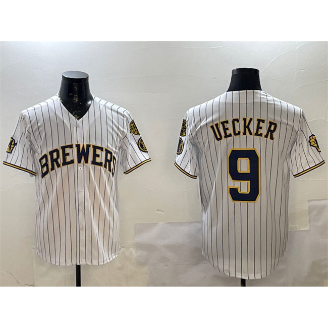 Milwaukee Brewers #9 Bob Uecker White JEROMEN With Home Patch Limited Stitched Jersey