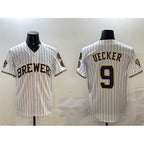Milwaukee Brewers #9 Bob Uecker White JEROMEN With Home Patch Limited Stitched Jersey