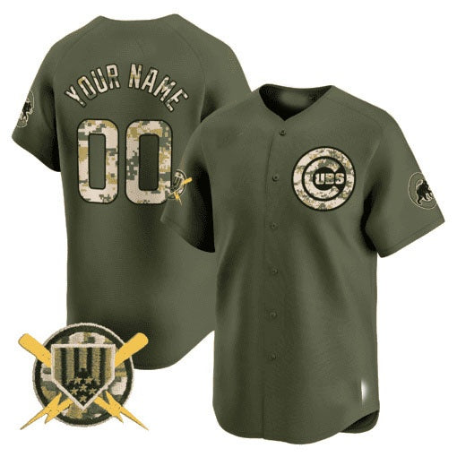 Custom Chicago Cubs Armed Forces Day Vapor Premier Limited Jersey ¨C All Stitched-Green JEROMEN