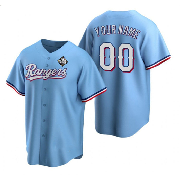 Custom Texas Rangers Active Player Blue JEROMEN 2023 World Series Stitched Jersey