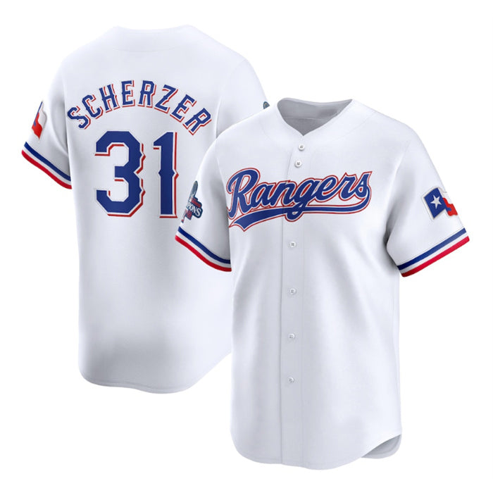 Texas Rangers #31 Max Scherzer White JEROMEN 2023 World Series Champions Stitched Jersey