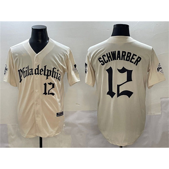 Philadelphia Phillies #12 Kyle Schwarber Cream JEROMEN Gothic Vapor Limited Stitched Jersey